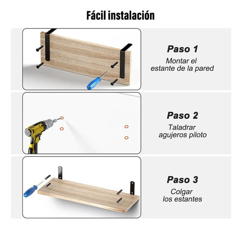 Set Repisa Flotantes Estante De Madera 3 Nivel Canasta 40x15