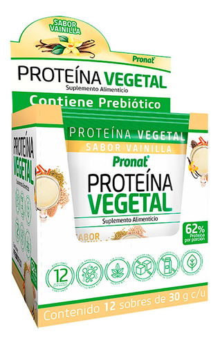 Suplemento Proteína Vegetal Sobre (30 Gr) Caja C/12 - Pronat Sabor Vainilla