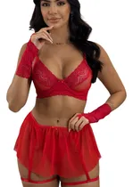 Comprar Langerie Sexy Mini Saia Curta Vestido Luvas Renda Sensual