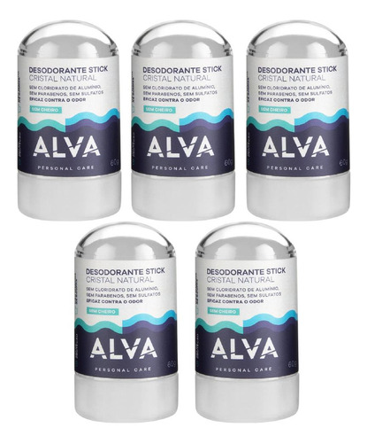 Cristal Natural Alva Kit Com 5 Desodorantes De 60g Cada