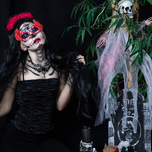 Mascarillas De La Muerte Con Flores De Encaje Rojas