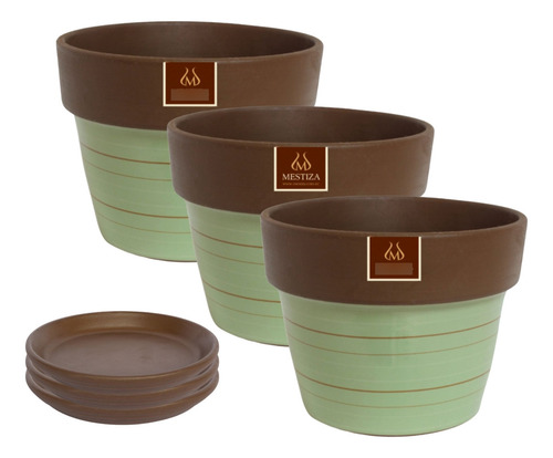 Set De 3 Maceta Greta 22cm Menta Y Sus Platos