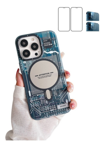 Funda Con Patrón De Circuito Magnético Para iPhone 14 13 12