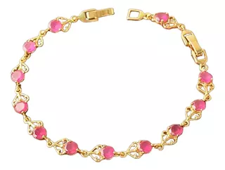 Pulsera Oro Laminado De 18k Zircones Cúbicos Rojos Z110