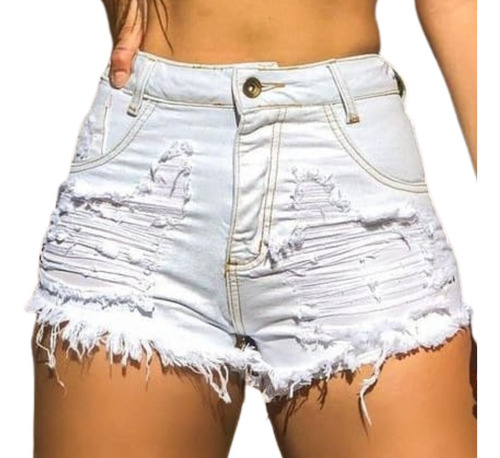 Shorts Jeans Hot Pants Feminino Cintura Alta Desfiado St006