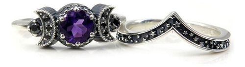 Anillo De Moda, Ligero, Con Forma De Triple Luna, Con Oro