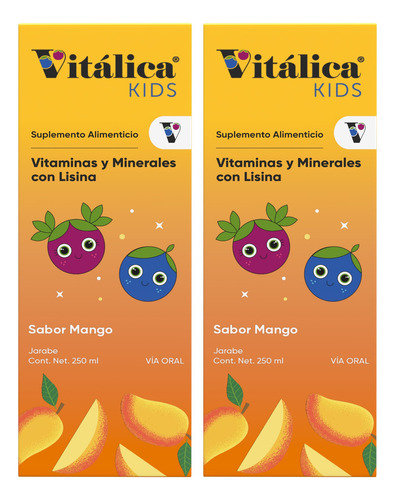 Vitalica Kids Suplemento Two Pack Jarabe 250 Ml (12 Piezas) Sabor Mango