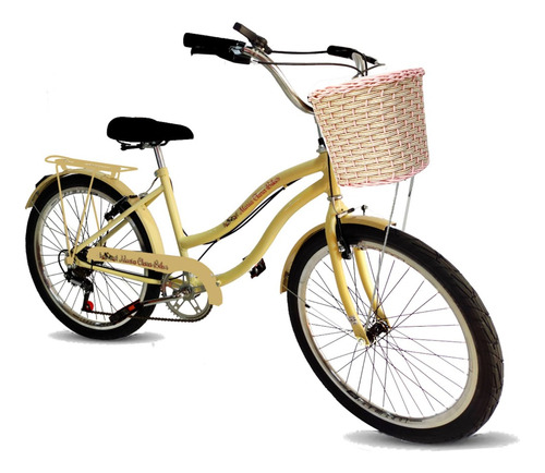 Bicicleta  de passeio Maria Clara Bikes Passeio aro 24 17" 6v freios v-brakes câmbio Yamada cor bege com descanso lateral