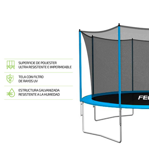 Imagen 2 de 8 de Cama elástica Femmto TPL12FT00 con diámetro de 3.65 m, color del cobertor de resortes azul y lona negra