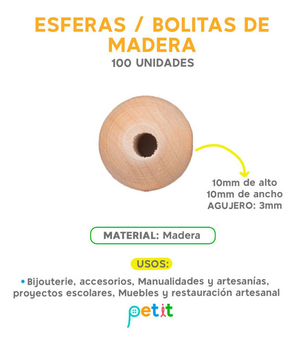 Esferas / Bolitas De Madera De 10mm X 100 U. Manualidades