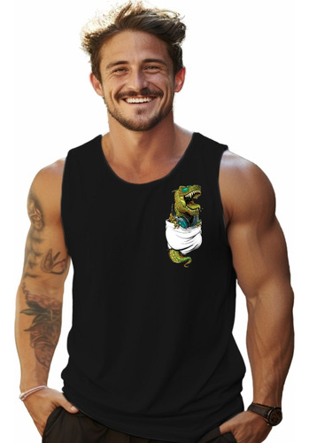 Playera Tank Top Tiranosaurio Rex  En El Bolsillo