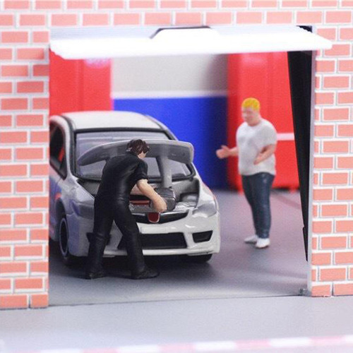 Mini Personaje Diorama Figura Auto Reparador Trabajador Azul