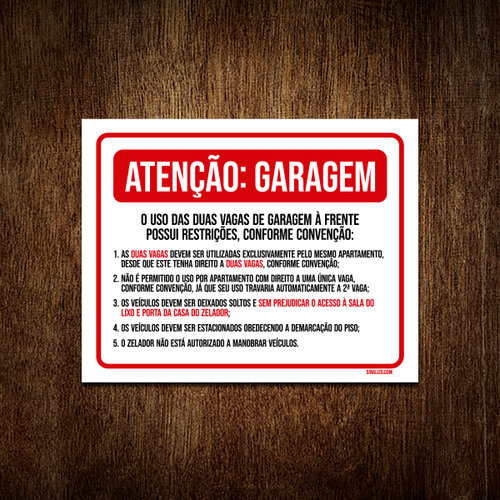 Placa Sinalização - Atenção Garagem Uso Vagas Garagem 18x23