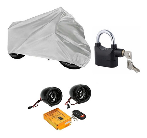 Pack Moto Carpa + Candado Rueda Cn Alarma + Kit Alarma 