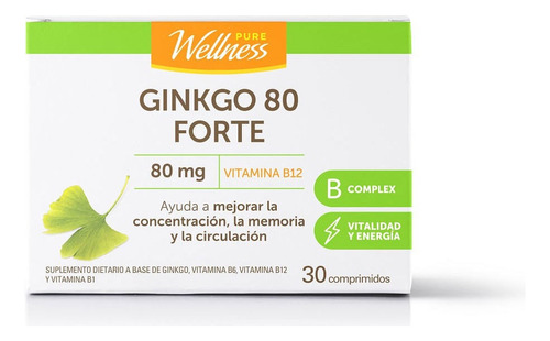 Suplemento Pure Wellness Ginkgo 80 Forte Biloba 30 U