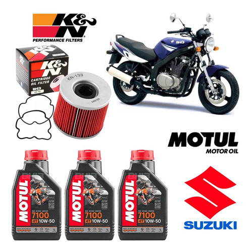 Suzuki Gs500 Kit Troca De Óleo K&n Kn-133 Motul 7100 10w50