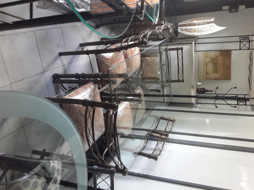 Imagen 3 de 4 de Mesa 180x90 Con 4 Sillas Y 2 Sillones Hierro Forjado Cristal