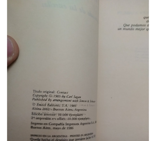 Contacto - Carl Sagan - Edicion 1986 (Usado)