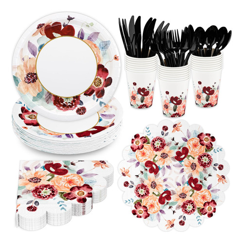 Dylive Suministro Fiesta Floral Plato Papel Servilleta Juego