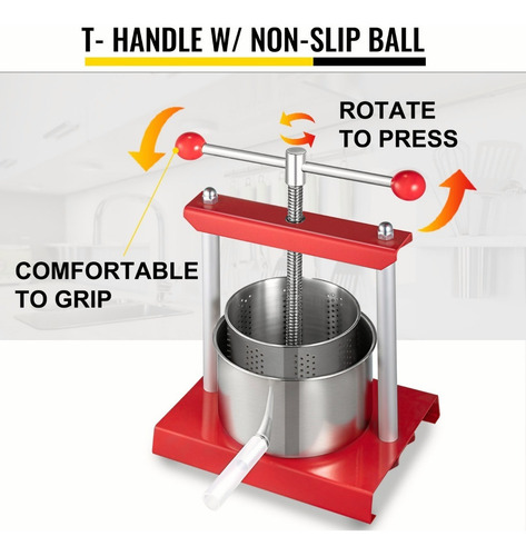 Vevor Prensa Manual Vino Fruta 3l Extractor Exprimidor Jugo