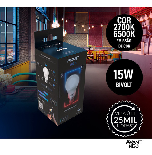 Kit 2 Lampada Led Pera Smart Inteligente Wi Fi 15w 2700K/6500K Branco Quente/Neutro/Frio E27 Cod:290048229-2 Avant Neo
