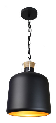 Lampara Colgante Industrial Moderno Negro Con Madera