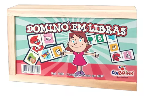 Dominó Alfabetização - Libras - Jogo Educativo em Madeira 28 Peças