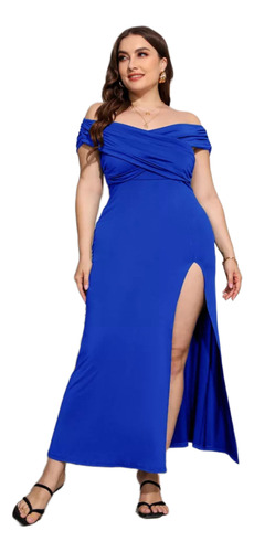 Vestido Largo Azul Rey De Hombros Cubiertos Talla Extra