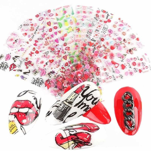 10 Foil Besos Amor Corazon Flamenco Piña Flor Uñas Transfer