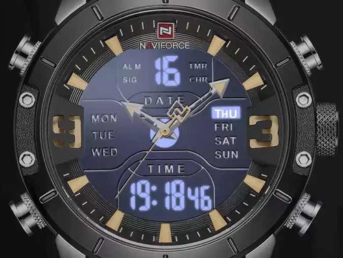 Imagen 5 de 7 de Reloj Naviforce Banda De Cuero Analógico Y Digital Luz Led