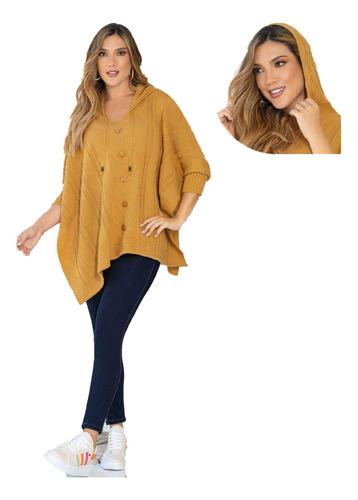 Hermosa Ruana Doble Faz Poncho Mujer Saco Sweater Tejido