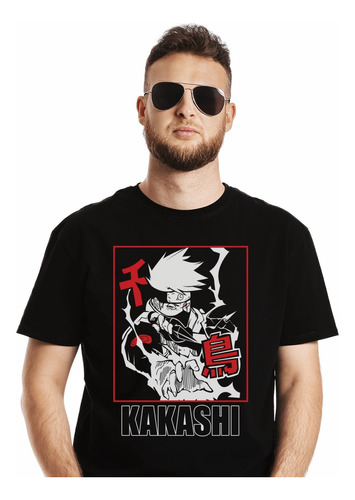 Polera Naruto Kakashi Hatake Stencil Letras Japonesas Anime