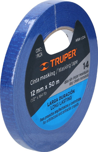 Cinta Enmascarar Azul Pintor 14 Días 1/2'' 12mm 50mt Truper