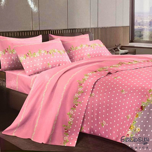 Jogo De Lençol, Cama Casal Queen 100% Algodão 4 Peças Cor Floral Rosa 2