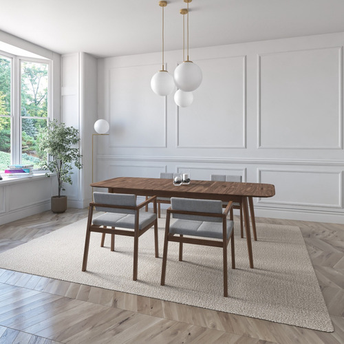 Juego De Comedor Extensible Praga De Madera Con 4 Sillas Diseño de la tela de las sillas Gris Claro - Nogal