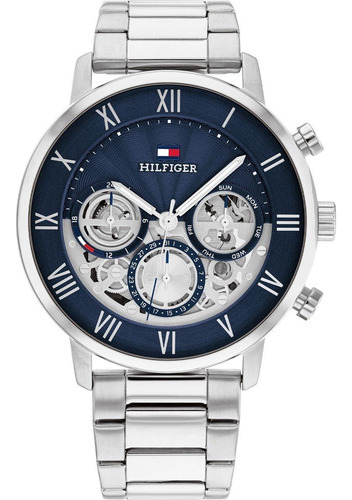 Reloj Tommy Hilfiger Hombre Legend Plateado Acero 1710569 Color Del Fondo Azul