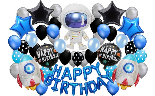 Globos De Astronauta Espacio Happy Birthday Feliz Cumpleaños