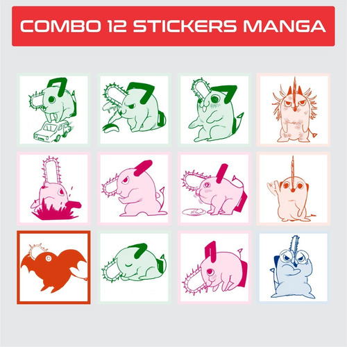 Imagen 1 de 4 de Sticker Pochita Chainsaw Man - Combo X 12 Sticker - Animeras