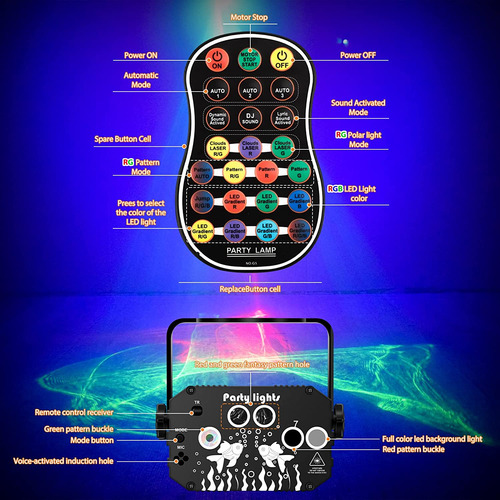 Dj Party Lights Escenario Proyector Láser Rgb Sonido