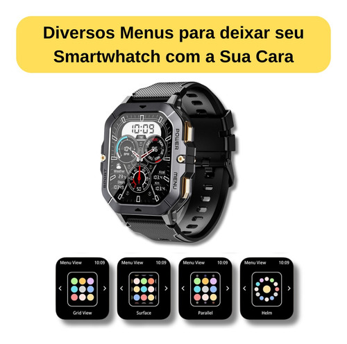 Smartwhatch Carbn New Spárk X Tela 2,02 Chamadas Preto Militar Mesh Preto Cinza-escuro