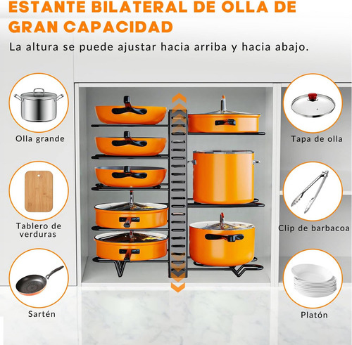 Organizador De Sartenes Y Ollas Más Grueso De 8 Niveles, Estante De Ollas Y Sartenes 3 Métodos De Bricolaje, Soporte De Ollas Y Sartenes Para Armario Y Gabinetes De Cocina, Organizador De Tapas
