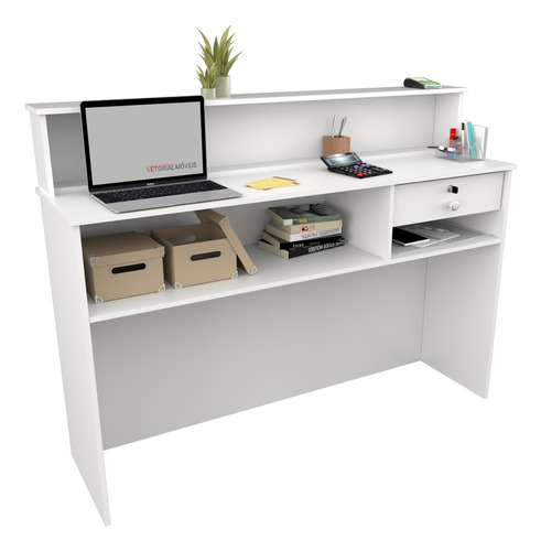 Balcão De Atendimento Vetorial Mooveis Caixa M11 Branco Com 1.15m De Altura X 1.52m De Largura X 41cm De Profundidade