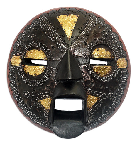 Mascara De Madera Ghaneana Con Detalles Metalicos: Unica