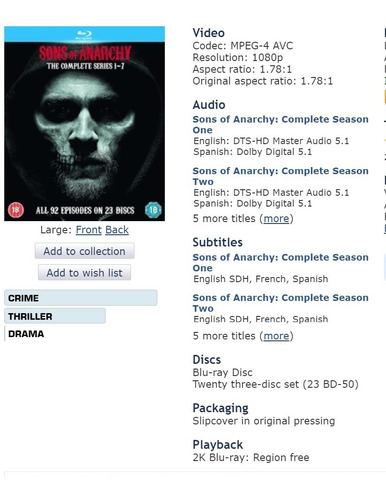 Serie Completa Sons Of Anarchy Bluray