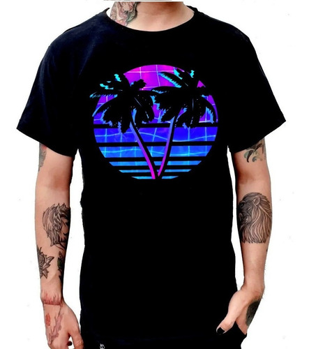 Playera Vaporwave Palmeras Playa Costa Mar A E S T H E T I C