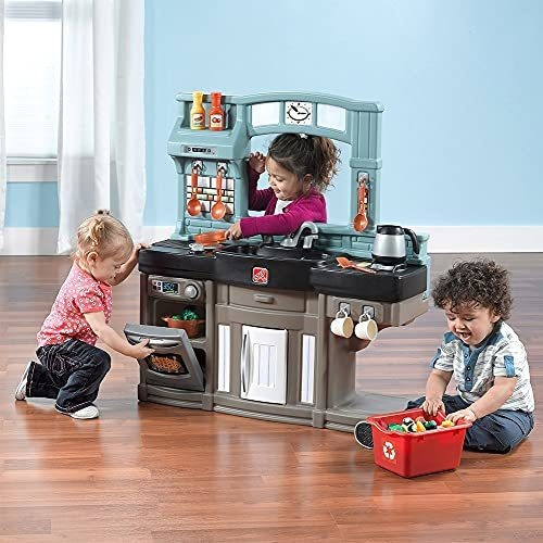 Cocina De Juguete Para Niños Con Utensilios De Plastico Azul