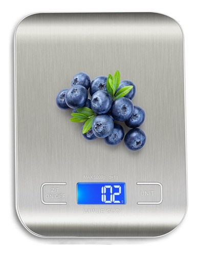Bascula Digital Cocina Inoxidable 5 Kg/1g Lcd Multifuncional Plateado 5 Kg