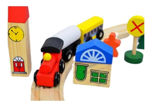 Pista De Trenes De Madera 48 Piezas