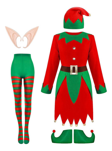 Navidad Señoras Lindo Disfraz De Payaso Elfo Verde .