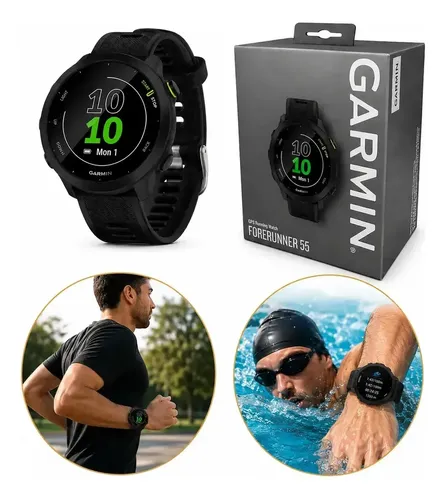 Relógio Garmin Forerunner 55 com GPS e Monitor Cardíaco, 42 mm, Preto